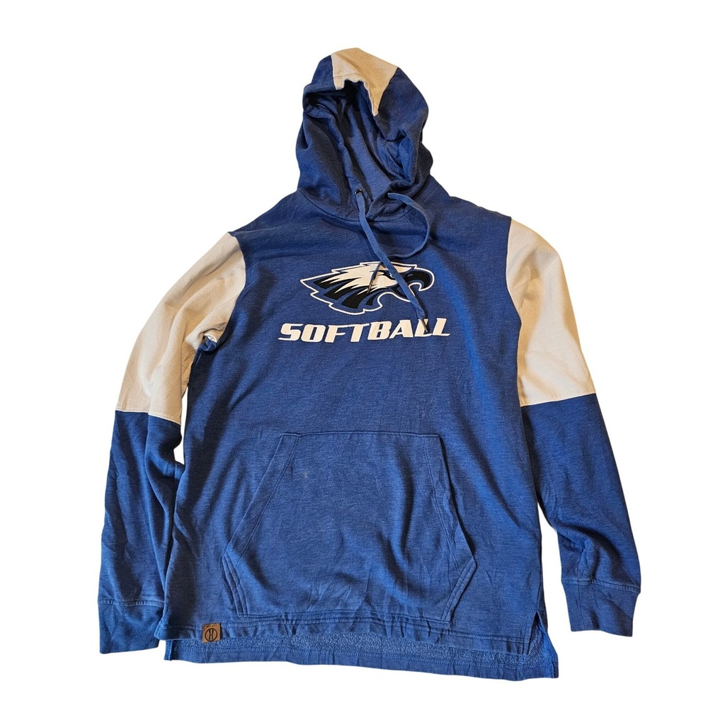 Holloway‎ Mens Blue Grey Eagle Softball Graphic Colorblock Hoodie Large